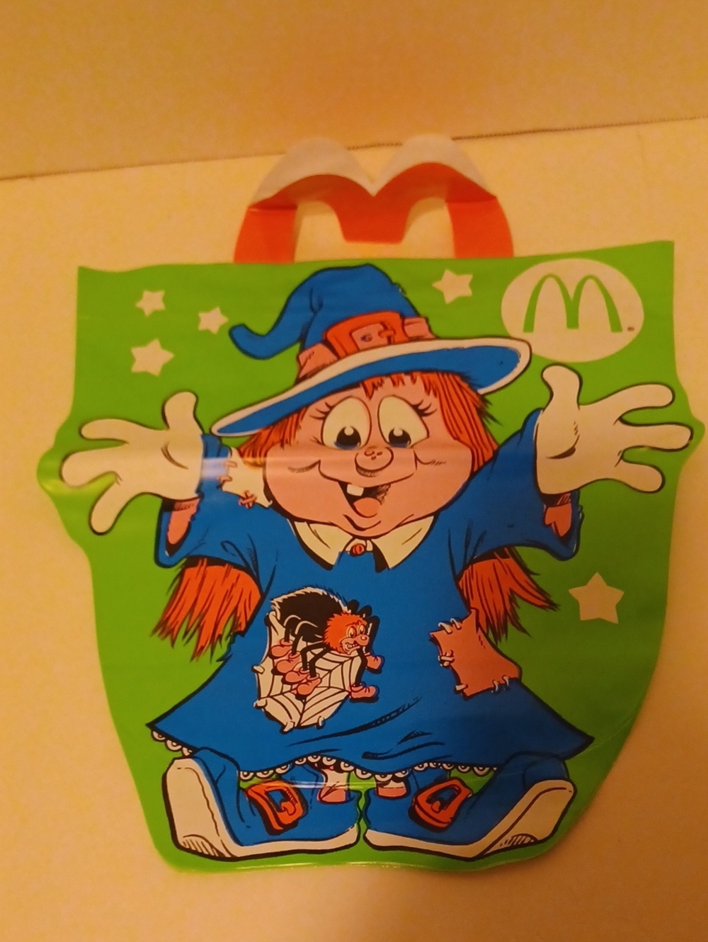 McDonald's Green Treat Bag with Blue Witch Character and Orange Handle